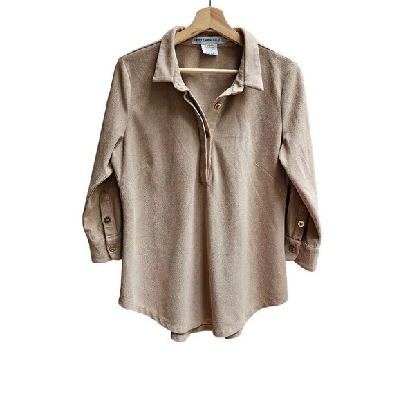 Gretchen Scott Beige Long Sleeve Faux Suede Button Down Shirt, Size L - Picture 1 of 10
